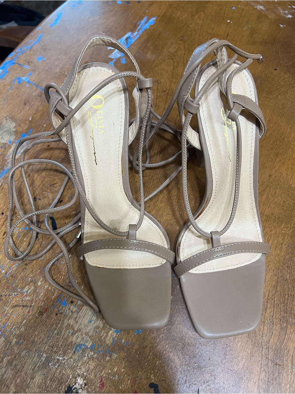 Neutral Taupe Lace-Up Sandal Heels - Women